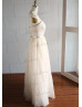 Light Champagne Ruched Tulle Dreamy Bridesmaid Dress
